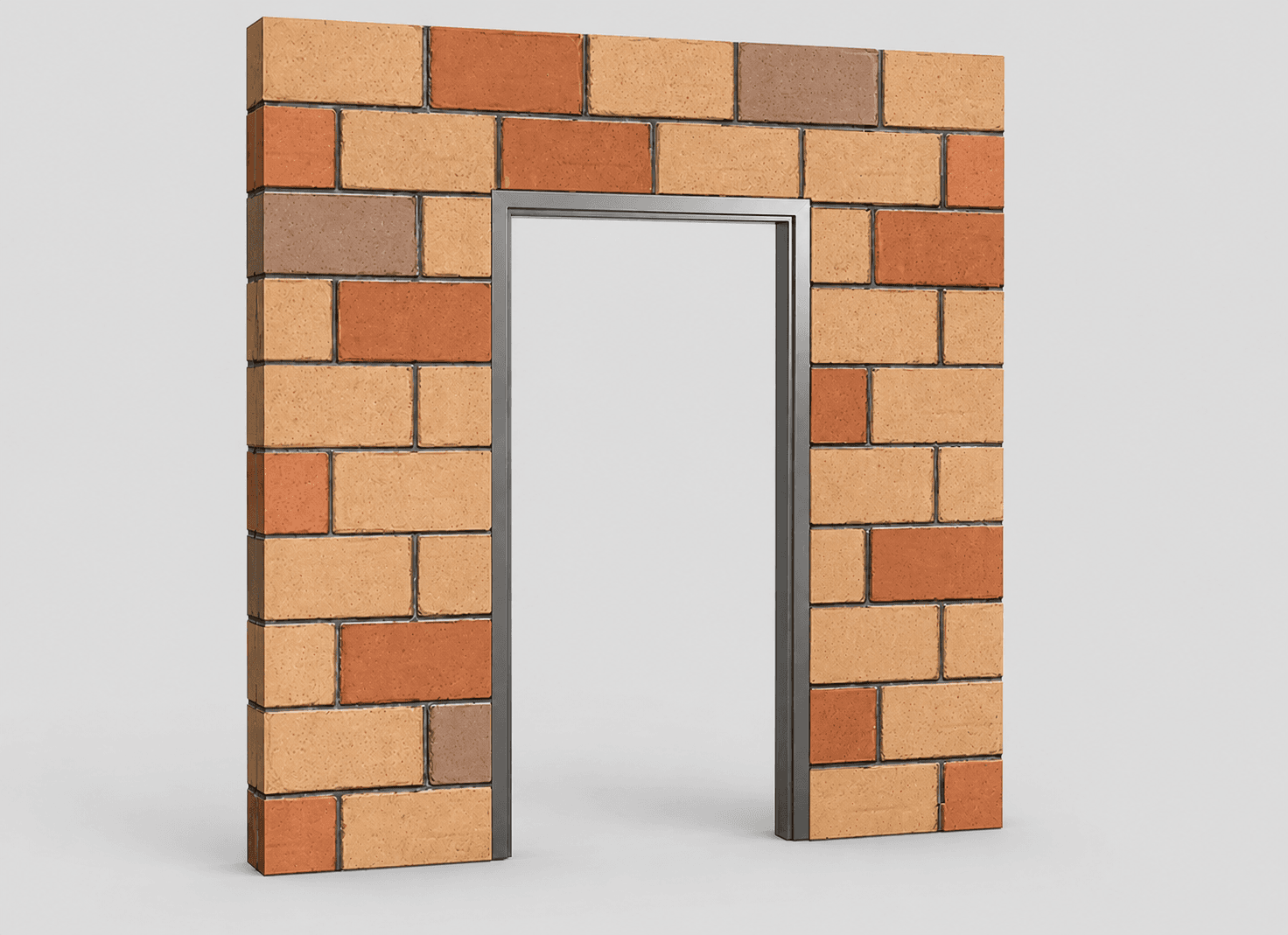 Hollow metal frame anchored into masonry brick wall