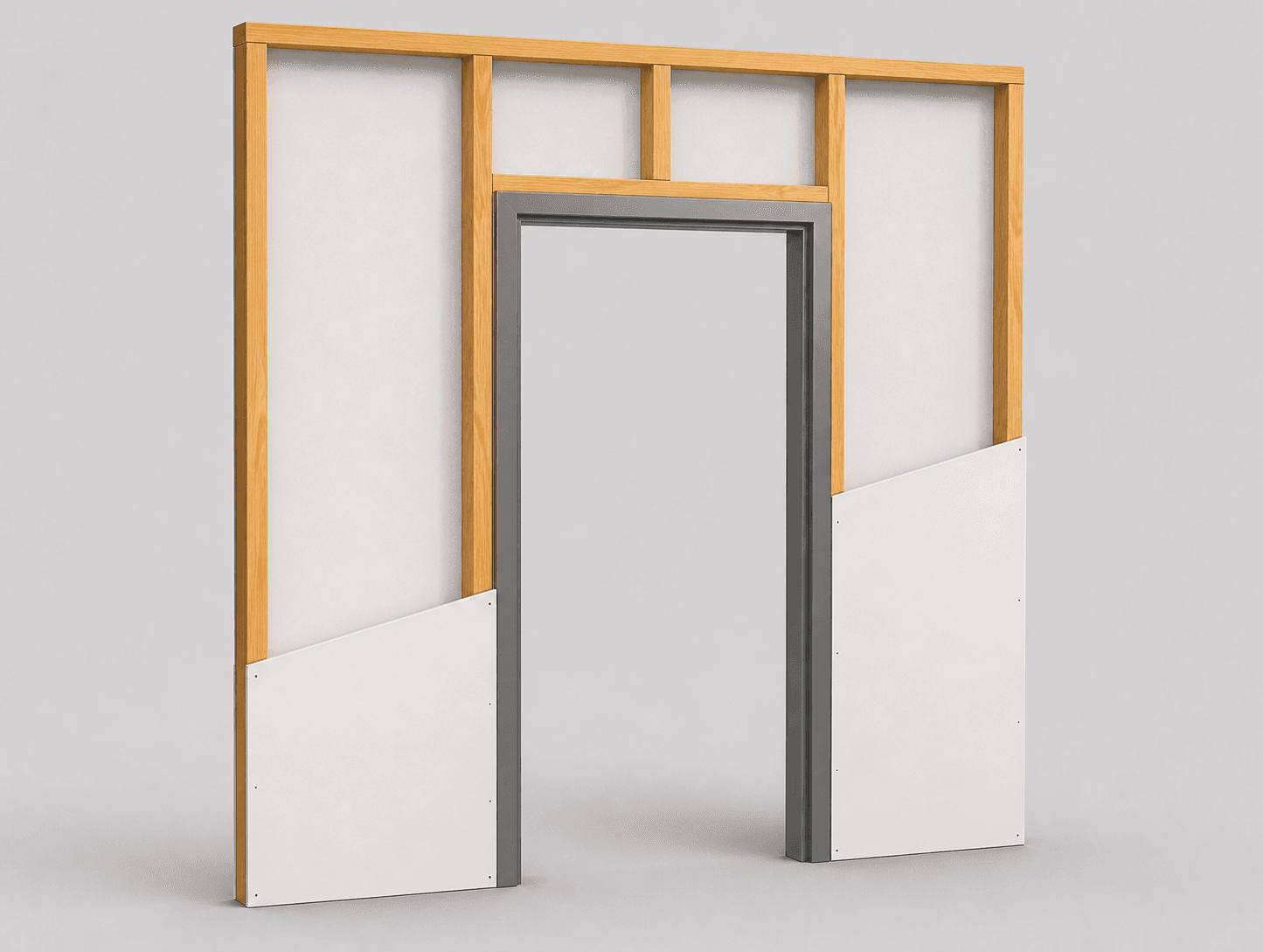 Hollow metal frame in wood-framed drywall wall