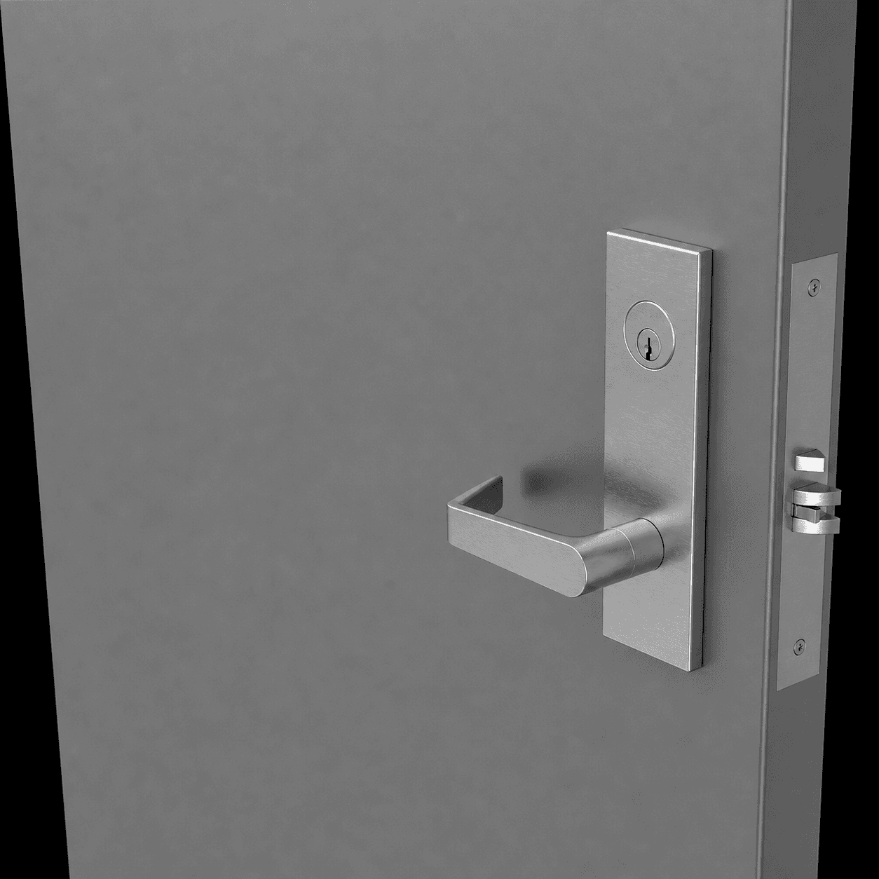 Commercial mortise lock on hollow metal door
