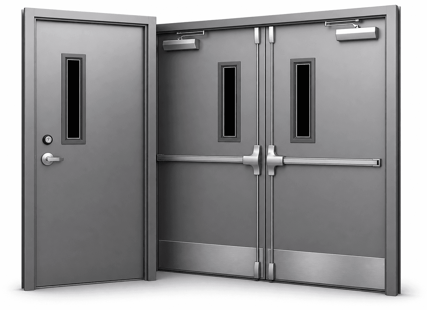 Commercial hollow metal doors with panic devices