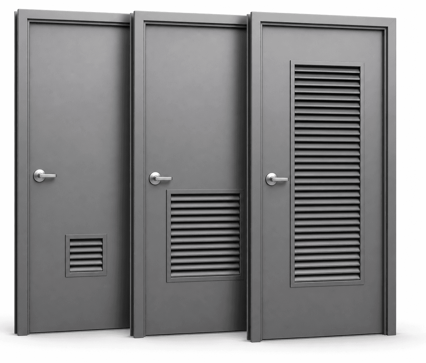 Three commercial hollow metal doors with various louver sizes