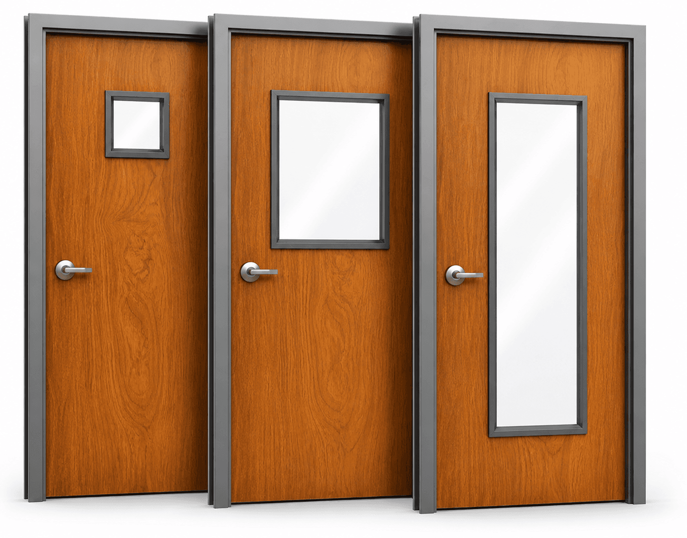 Commercial wood door installed in a finished hallway